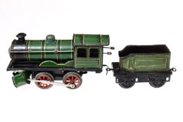 Fischer B-Dampflok, Spur 1, Uhrwerk intakt, mit Tender, Zylinder lose, starke LS, Tenderrahmen