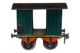 Bing ged. Güterwagen, Spur 1, uralt, HL, mit 2 TÖ, Dach farbl. rest., 1 Kupplung fehlt, LS und