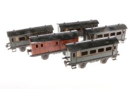 5 Märklin Wagen, Spur 1, 4x 1874, 1x 1875, CL, LS, L 24,5, Z 3
