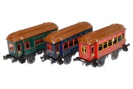3 Bing Spur 1-Wagen, uralt, CL und HL, leichte Gebrauchsspuren, L 23, Z 2