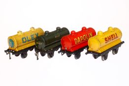 4 Bing Kesselwagen, Olex, Shell, Dapolin und Petroleum 10487, Spur 1, CL, L 19,5, 1 mit Märklin