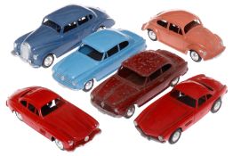 Konv. 6 Märklin Autos, Guss, darunter Mercedes 300, BMW 507 etc., tw LS, 1 x starke Alterungsspuren,