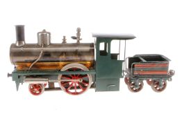 Eigenbau A-1 Dampflok, mit 2A-Tender, Spur 1, spiritusbetrieben, mit alten Bing Teilen nachgebaut,