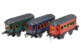 3 Bing Spur 1-Wagen, uralt, CL, tw mit Innenbeleuchtung und Schlusslicht, Alterungs- und
