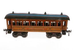 Bing int. Speisewagen, Spur 1, uralt, Teak, CL, 4A, mit Inneneinrichtung und 7 Sitzfiguren, Dach
