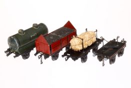 Bing Wagen, Kessel- 10487, Kohle-, Drehschemel- und Rungenwagen mit Ladung, Spur 1, CL,