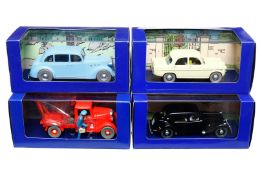 4 Tintin Autos, Maßstab 1:43, darunter Chevrolet Pick Up etc., je im OK, Z 1-2