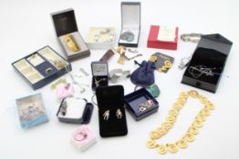 A group of silver and costume jewellery, including a number of hardstone pendants a jet and