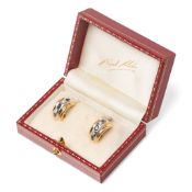 A pair of 18ct bi-colour gold, sapphire and diamond earrings by Nigel Milne, of half hoop clip on