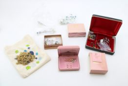 A group of costume jewellery including some vintage, paste, hat pins, earrings, chains, Pierre