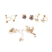 9ct gold jewellery to include a pair of earrings, set rubies and central illusion set diamonds, with