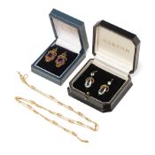 A pair of 9ct gold and aquamarine drop earrings, in the Georgian style, with pear cut aquamarine