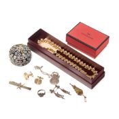 A group of vintage and later silver and costume jewellery the silver comprising a pair of chain link