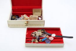 A 'vintage jewellery box' with contents to include costume jewellery c1930s - c1960s, micro mosaic