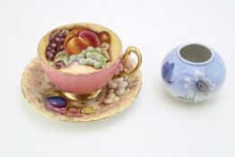 An Aynsley Orchard Gold cup and saucer, with pink background, together with a Royal Copenhagen vase,