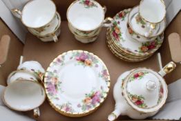 Royal Albert Old Country Roses to include a small teapot, six tea cups, six saucers and six side