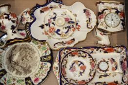 A group of Mason's 'Mandalay' ceramic items comprising clocks, trays, candlestick, jug and novelty