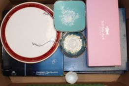 A group of boxed Aynsley and Spode ceramics comprising plates, cake stands, Limoges coffee cup and