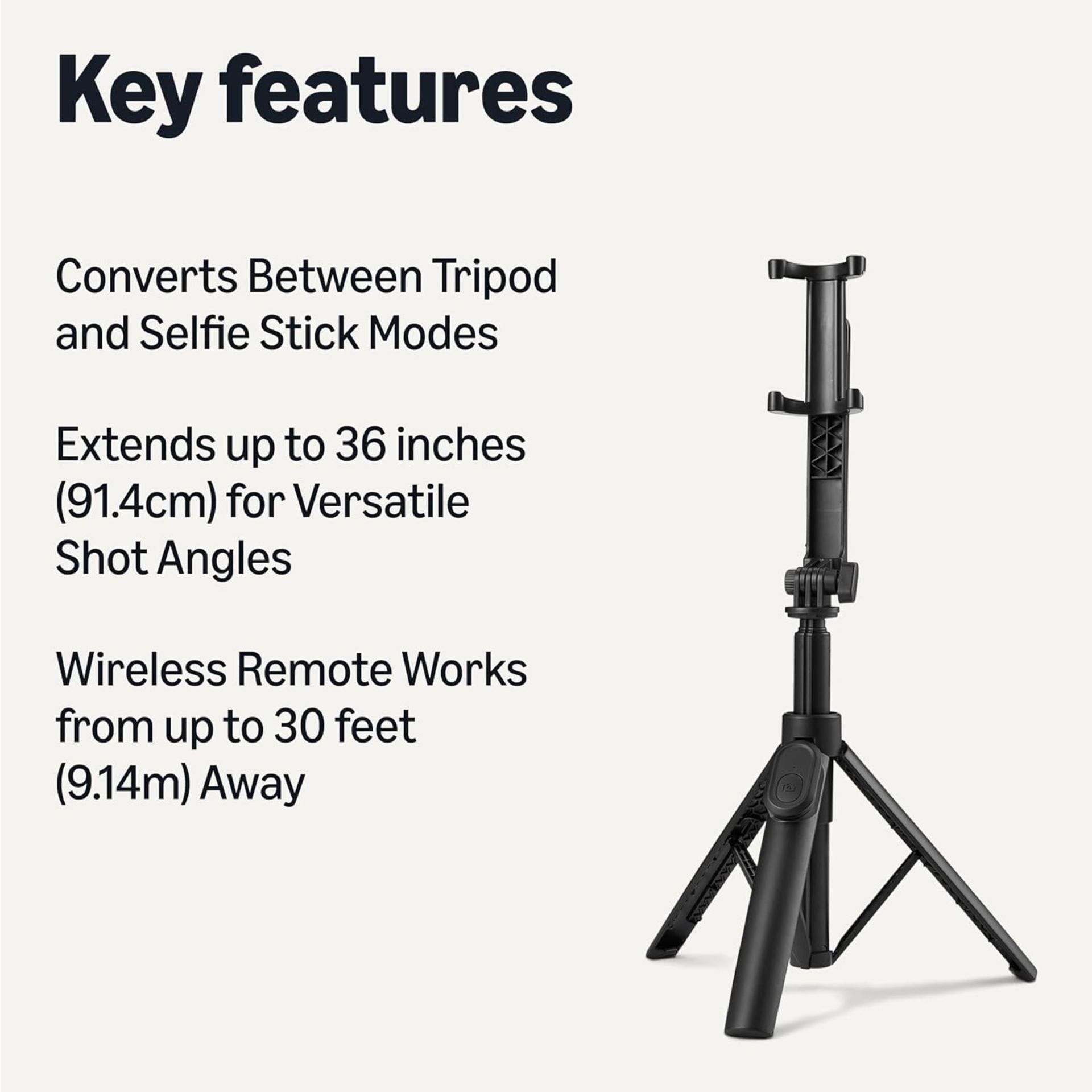 Â£12 Amazon Basics Selfie Stick for Phone 91cm/36inch, Portable and Extendable Tripod, with Wireless - Image 2 of 5