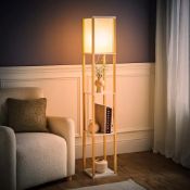 RRP £43.99 - Zipcode Design Lena Struttura 160cm Floor Lamp Wooden Shelves Floor Lamp in 4 Colours