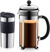 Â£56 Bodum 1.0 Litre Stainless Steel Chambord Set Coffee Maker 8 Cup and 0.35 Lire Vacuum Travel Mug