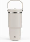 Â£10 Grey Tumbler with Straw & Lid | Stainless Steel Double Wall Insulated Travel Mug with Carry Han