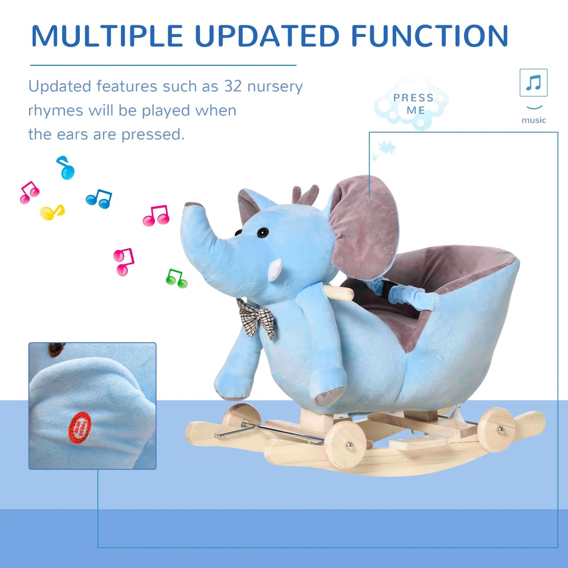 RRP £69.99 - HOMCOM 2 In 1 Plush Baby Ride on Rocking Horse Elephant ...