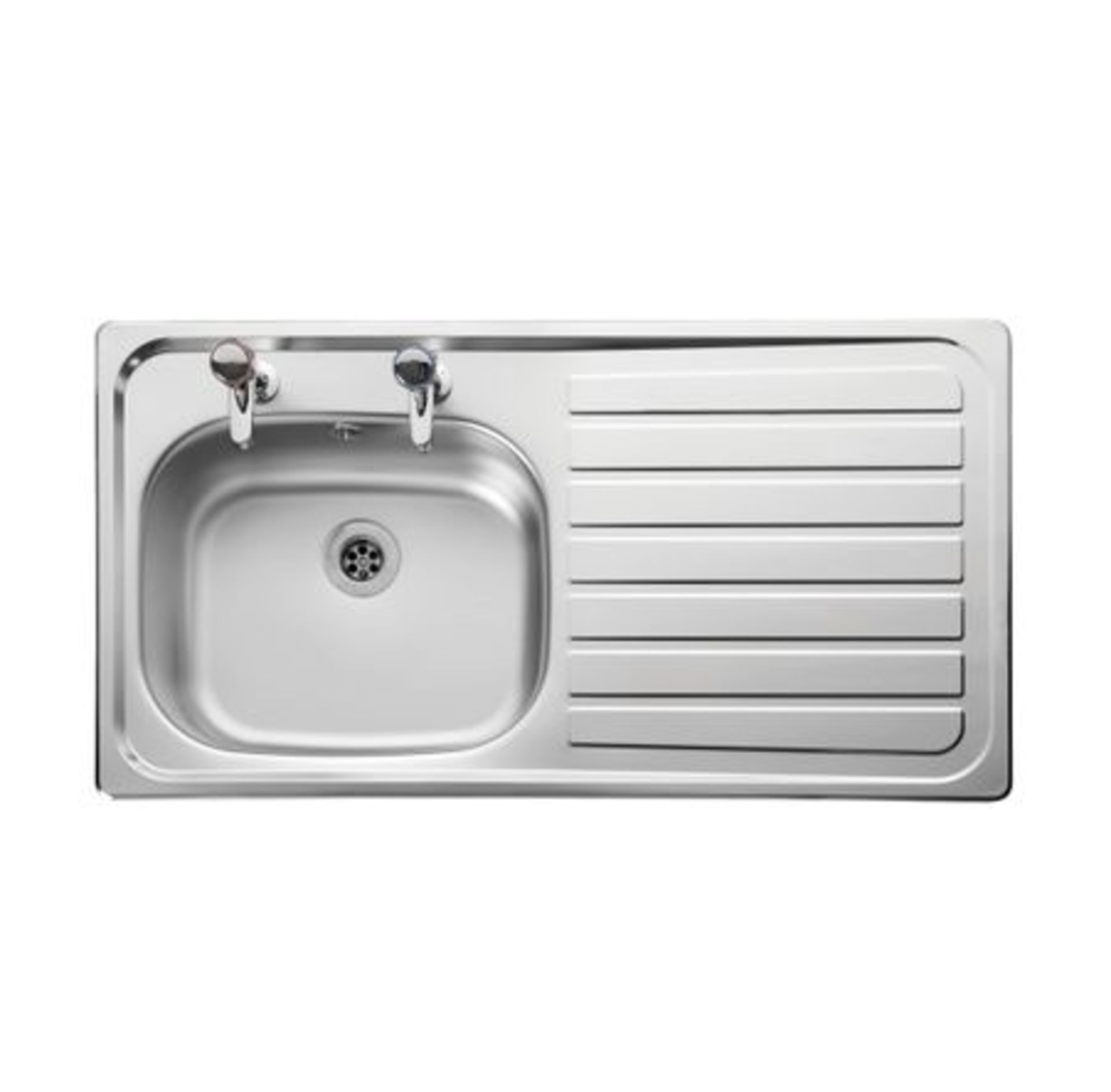 RRP £127.10 - Leisure Lexin Stainless Steel 2 Tapholes Kitchen Sink 1.0 Bowl, Right Drainer Le95R