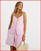 RRP £35 - Pink Tailored Linen Tie Waist Shorts Size 14