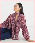 RRP £28 - Georgette Collarless Tie Detail Blouse Size 20