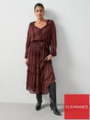 RRP £60 - Size 8 THE COLLECTION RUFFLE TIE WAIST SHEER MIDAXI BROWN