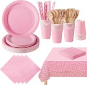 Â£17 169 Pcs Light Pink Party Tableware Set, Paper Plates Cups Napkins Tablecloth, Dinnerware Set fo