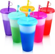 Â£14 EASEVE Colour Changing Cups Tumblers with Lids & Straws Cover - 6 Pack 24oz Reusable Plastic Ic