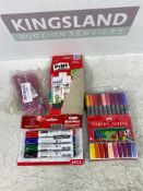 School Necessities Job Lot - pack of 6 pink pens, pack of 4 white board markers, Faber-castell doubl