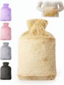 Â£8 KEPLIN Hot Water Bottle 2L with Soft Faux Fur Cover, Leakproof Natural Rubber, Long Lasting Warm
