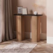 RRP £52 - OHS Madison Ribbed Console Table - Light Wood/Black