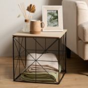 RRP £18 - OHS Manhattan Large Storage Basket Side Table - Natural Wood