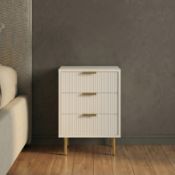 RRP £55 - OHS Ribbed 3-Drawer Bedside Unit - Cream