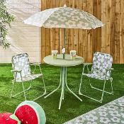 RRP £69.99 - OHS Kids Daisy Folding Bistro Set Table Chair with Parasol Garden Patio