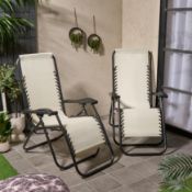 RRP £80 - OHS 2 Pack Zero Gravity Sun Lounging Garden Chairs - Cream