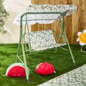 RRP £45 - OHS Kids Daisy Print Swing Bench with Canopy - Sage/White