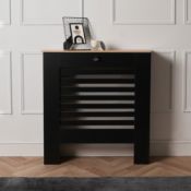 RRP £42 - OHS Wooden Radiator Cover with Oak Look Top - Black