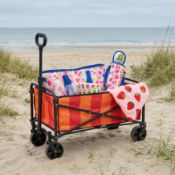 RRP £32 - OHS Stripe Print Foldable Camping Trolley - Orange/Pink