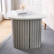 RRP £30 - OHS Madison Marble Effect Ribbed Side Table - Grey/White