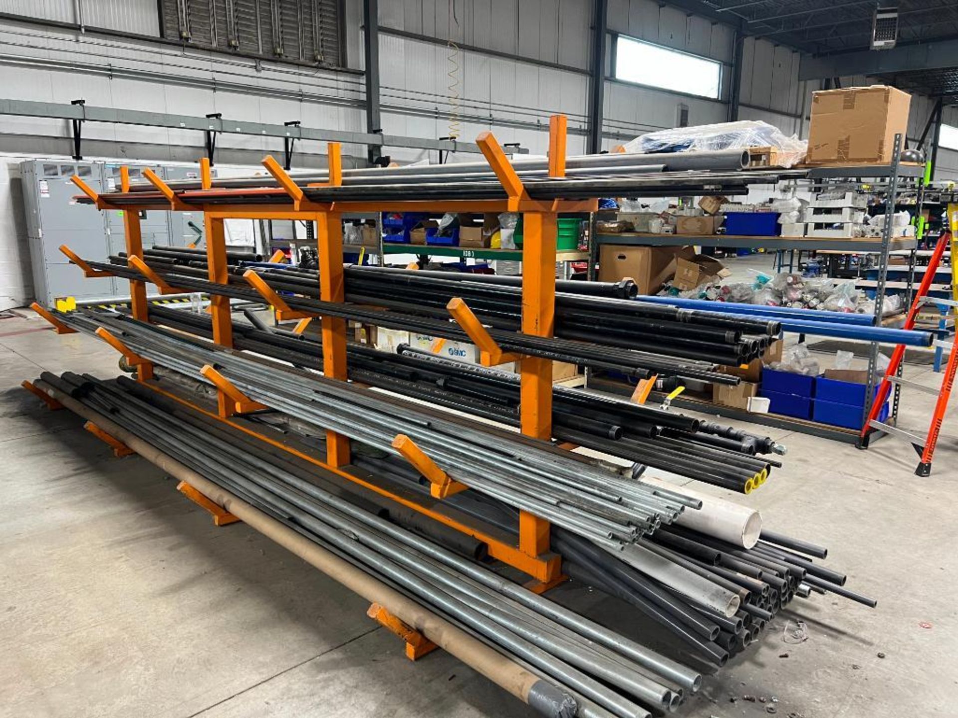 Rack measures: 16ft W x 18in D x 78in H. Contents are assorted sizes ...