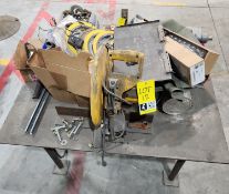 Table with DeWalt Abrasive Chop Saw; New Hose Assembly; Bolts, Nuts, Etc