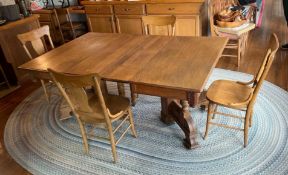 Antique Eastlake Tiger Oak Dining Table with 4 Chairs