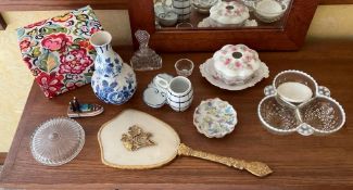 Vintage Hand Mirror with Vase and Assorted What Nots