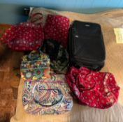 Vera Bradley Suitcase with Assorted Handbags and Jewelry Roll