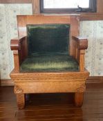Late 19th Century Antique Tiger Oak Gothic Revival Carved Throne Chair